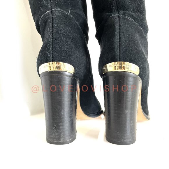 Feminine | Michael Kors Black Suede Knee High Block Heel Boots | Minimal Classic - Picture 7 of 8